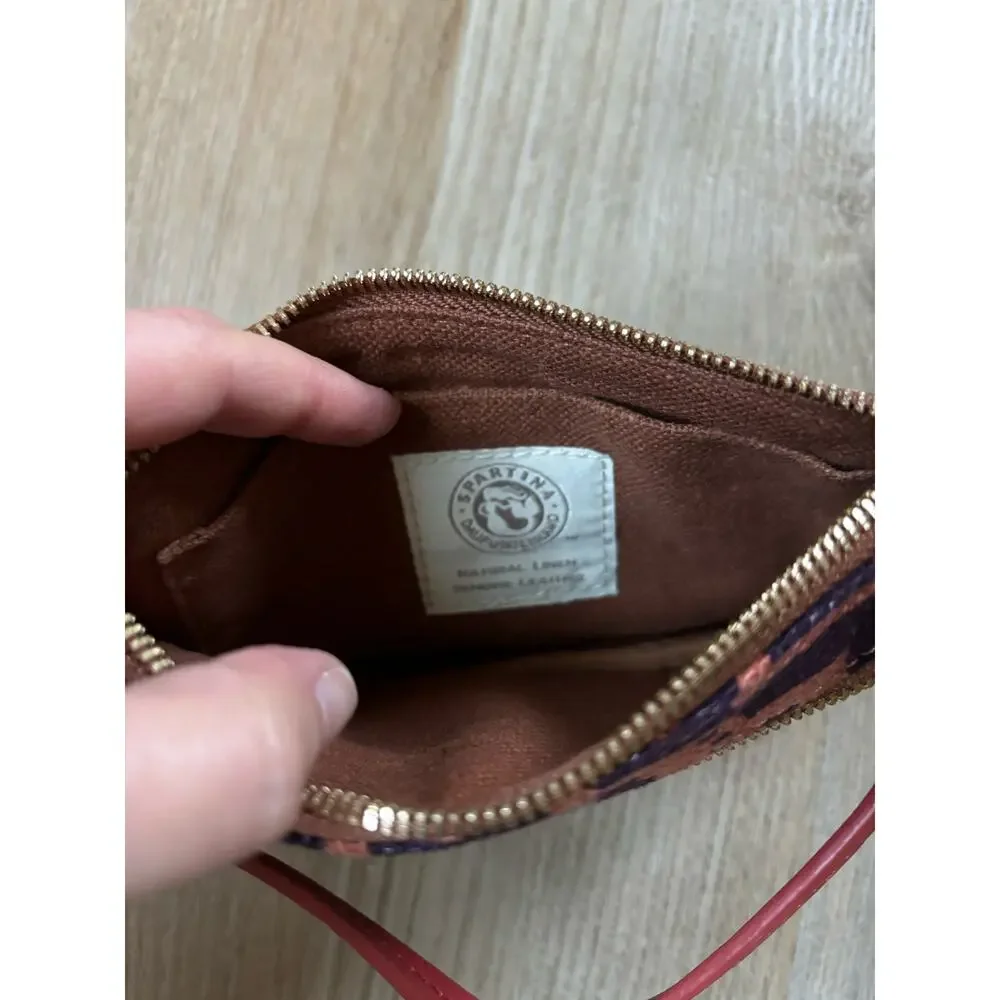Spartina 449 Purple Orange Linen Leather Zip‎ Wristlet Mermaid Charm Pouch